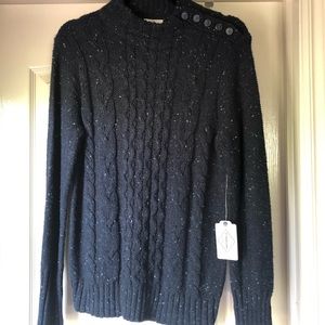 Navy speckled sweater with shoulder button detail